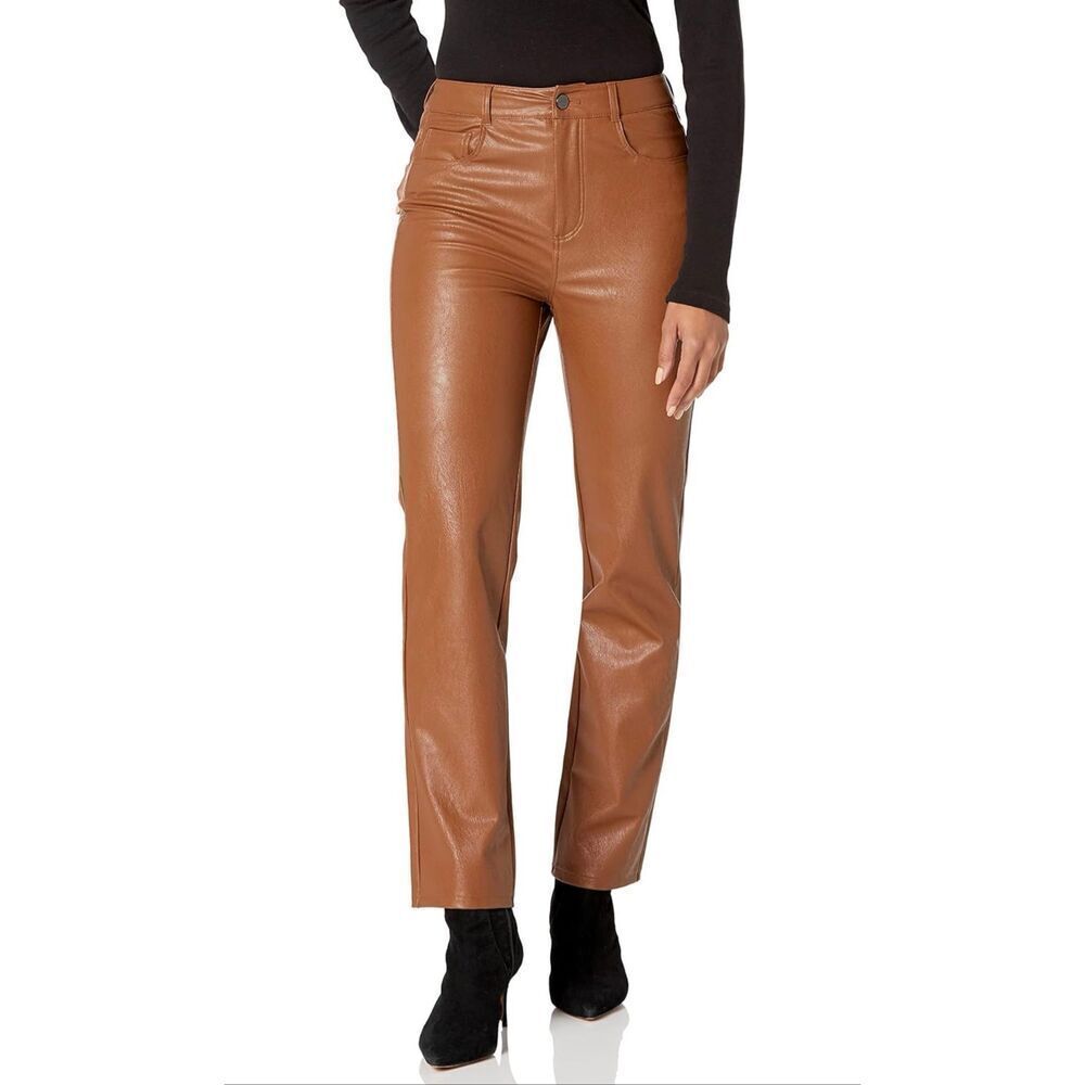 PAIGE Stella Straight Leg Ultra High Rise Vegan Leather Dark Argan Size 25‎